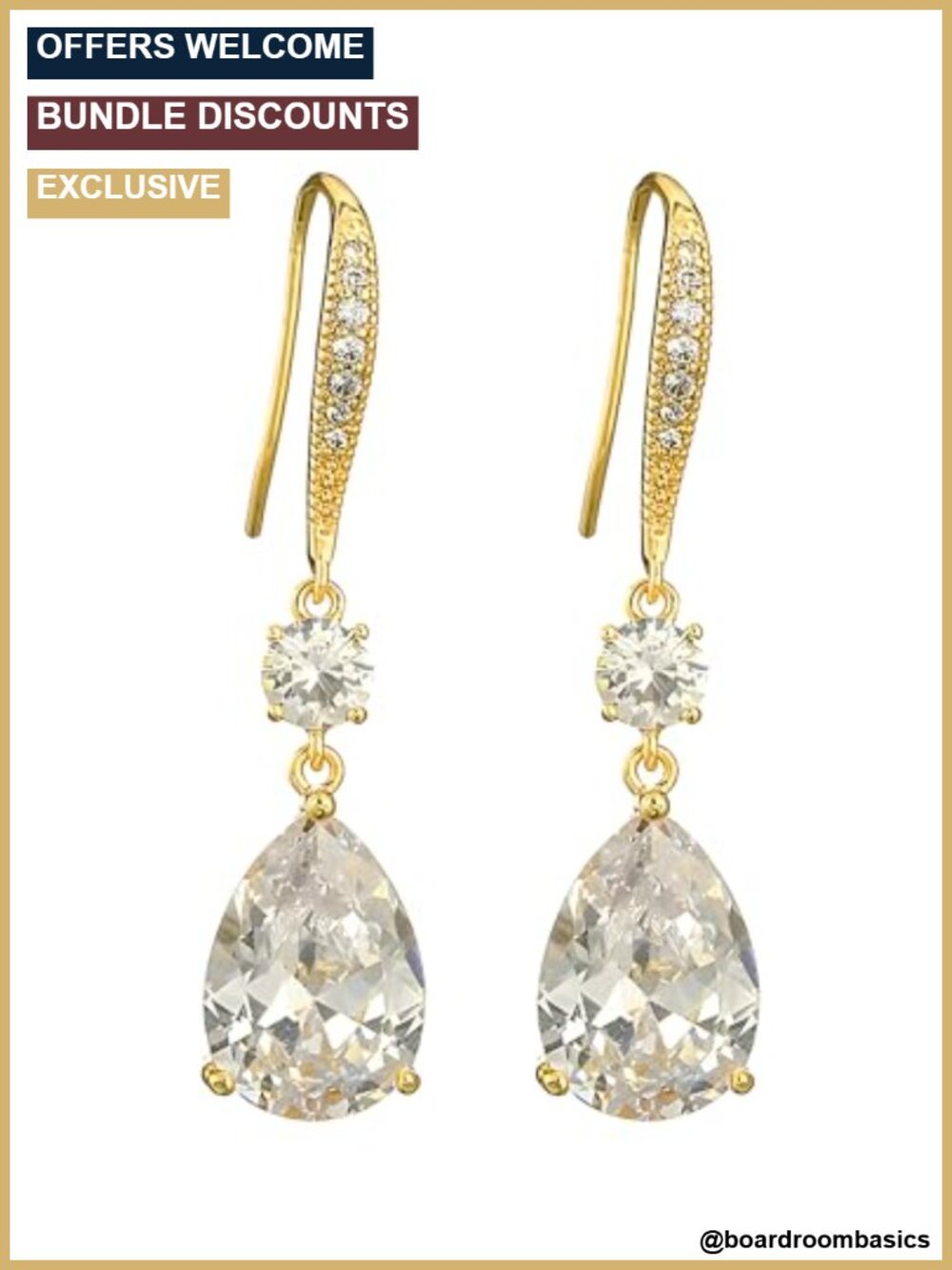 Pear Cut Cubic Zirconia Drop Dangle Earrings Silver Rose Gold Plated Copper
